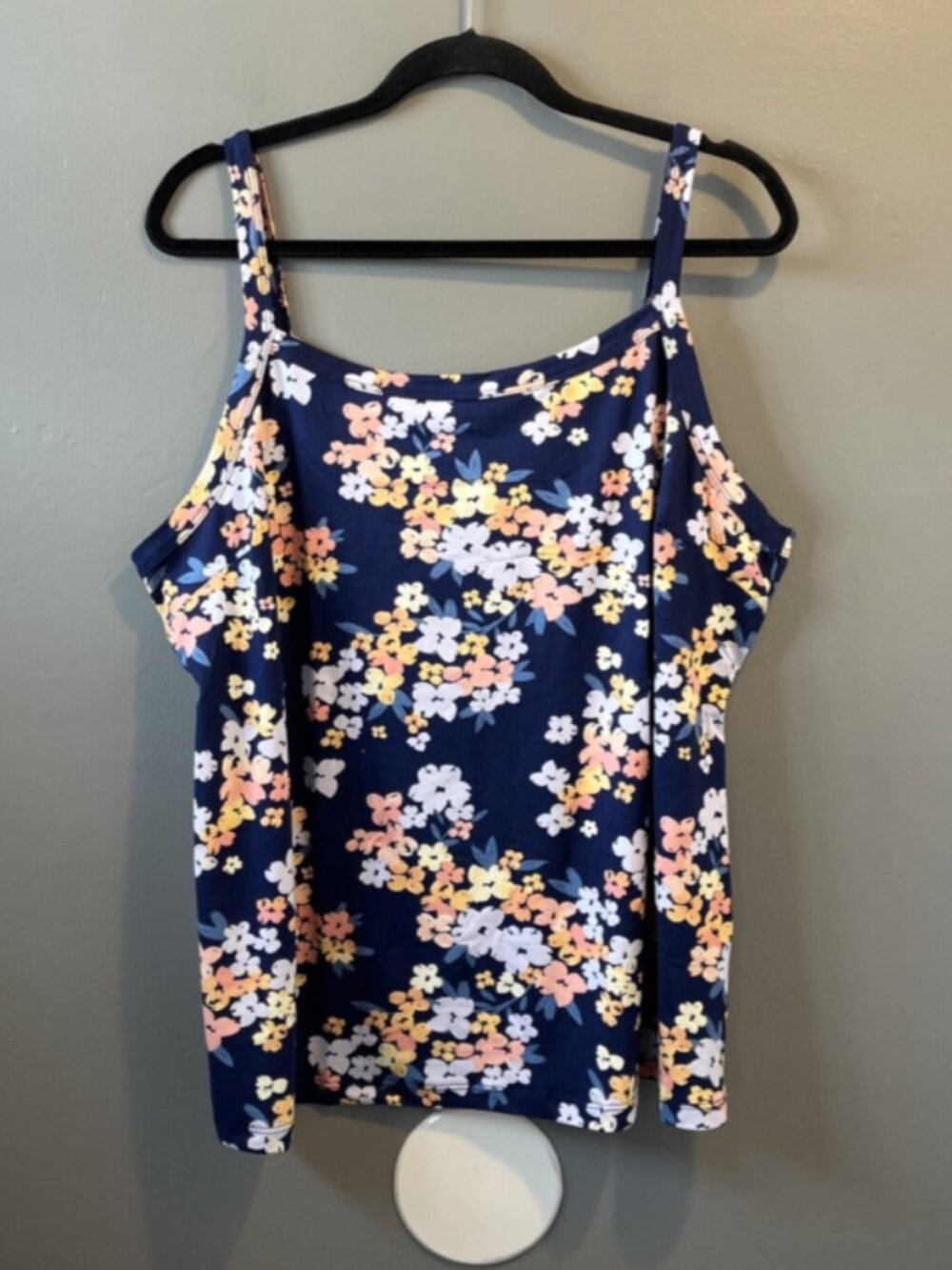 Lularoe Essential Cami Tank Top Womens 3XL 3X Blue Floral Stretch Sleeveless New